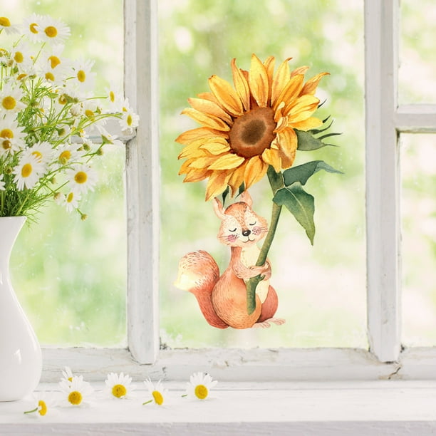 Decoración del hogar, decoración de habitaciones, decoración de paredes, adhesivo electrostático de pared con diseño de girasol y flor de vidrio, impresión a doble cara, adhesivo visible para escapara
