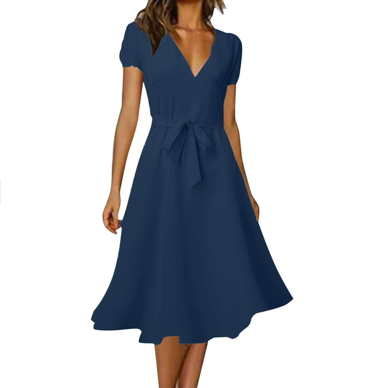 Elegant College Solid Solid Color V Neck Wrapped Skirt Dresses Elegant College Solid Solid Color V Neck Wrapped Skirt Dresses