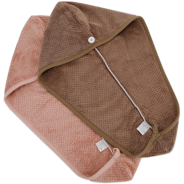 Gorro de ducha grueso para mujer, absorbente de agua de secado rápido, color diente de sangre + marrón, 2 piezas