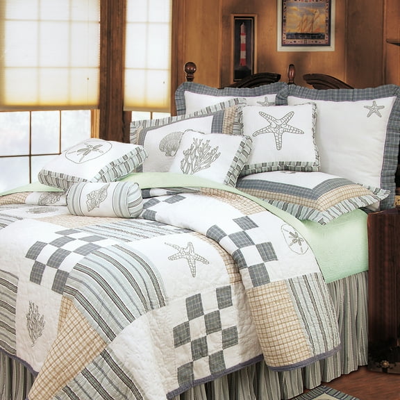 Hightide Shells Gray Tan Beach Coastal Twin Quilt