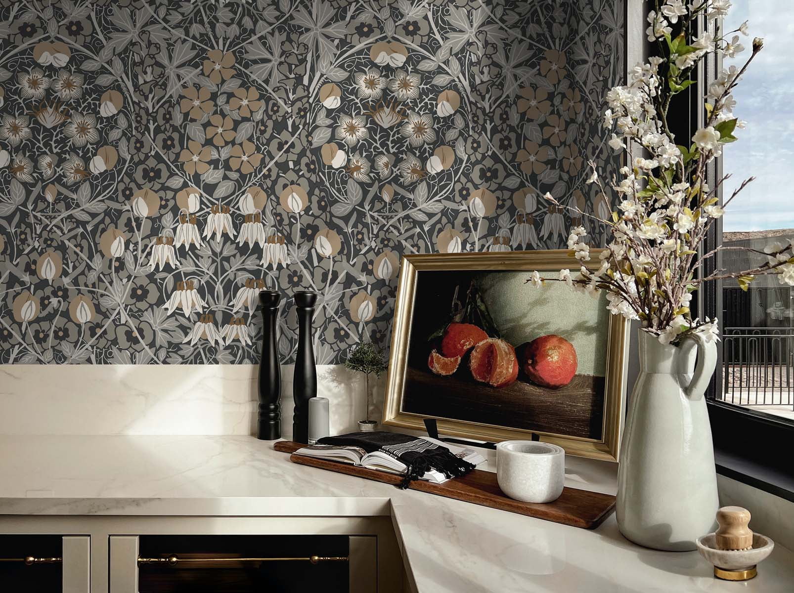 NextWall Wrought Iron & Chamois Tulip Garden Peel and Stick Wallpaper