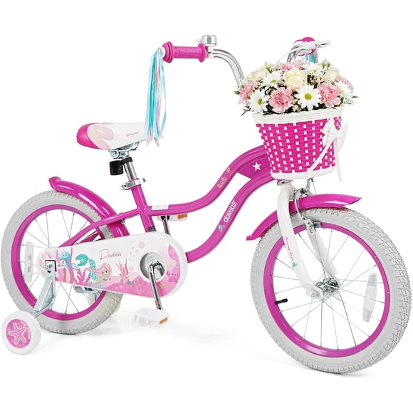 OLAKIDS Kids Bike, 12 14 16 18 20 Inch Mermaid Theme Toddler Children Bicycle for Girls with Training Wheels Basket Streamers Adjustable Handlebar Seat Coaster Brake