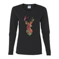 thumbnail image 2 of Trippy Colorful Buck Head Rainbow Hunting Deer Mosaic Animal Lover Womens Graphic Long Sleeve T-Shirt, Black, Small, 2 of 3
