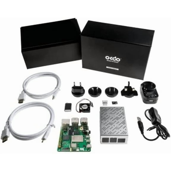 OKdo 230-6199 ROCK 4 Model C  4GB Single Board Computer Starter Kit with PSU, Case, Preloaded Linux OS, Heat Sink, Fan