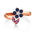 thumbnail image 2 of Gem Stone King 18K Rose Gold Plated Silver Pink Tourmaline Blue Sapphire and White Moissanite Flower Open Ring for Women (0.51 Cttw, Gemstone October Birthstone, Size 5), 2 of 3