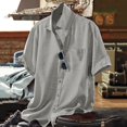 thumbnail image 2 of KTMKH Men's Cotton And Linen Solid Color Lapel Short Sleeved Casual Jacket, 2 of 7
