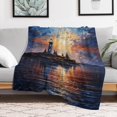 thumbnail image 6 of Lighthouse Sunrise Coast Scenery Pale Blue Tan Flannel Blanket Lightweight Blanket for Couch Sofa Bed, Super Soft Cozy Print Warm Blanket, 6 of 8