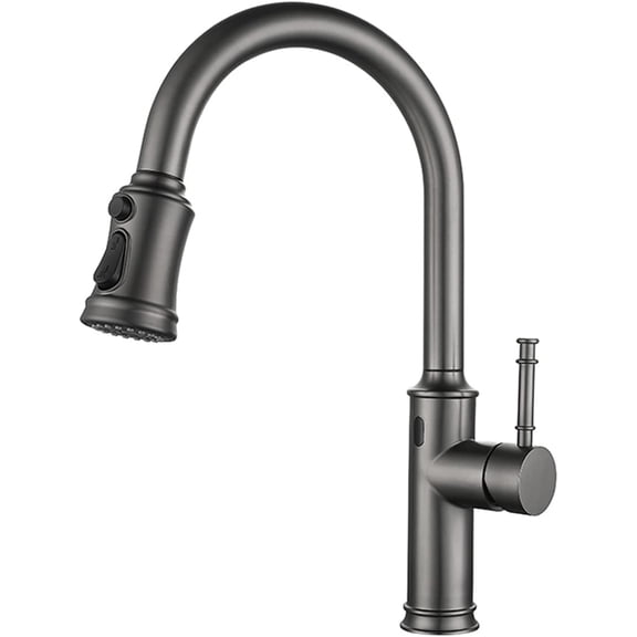 Touch on Kitchen Faucet Gun Grey Smart Digital Display Sense Kitchen Sink Faucet Single Handle Stainless Steel Kitchen Mixer Tap with Pull Out Sprayer in Three Water Outlet Modes