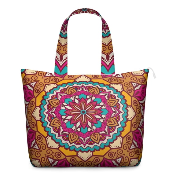 Boho Folk Style Mandala Carry-On Bag - Spacious Design with Zippered Pockets, Travel-Friendly for Women & Moms