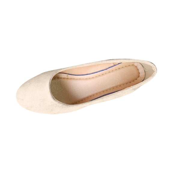 Beige Women Non-Slip Slip-On Shoes Lightweight Casual Toe Design Flock Upper Summer Comfortable Flat Sole
