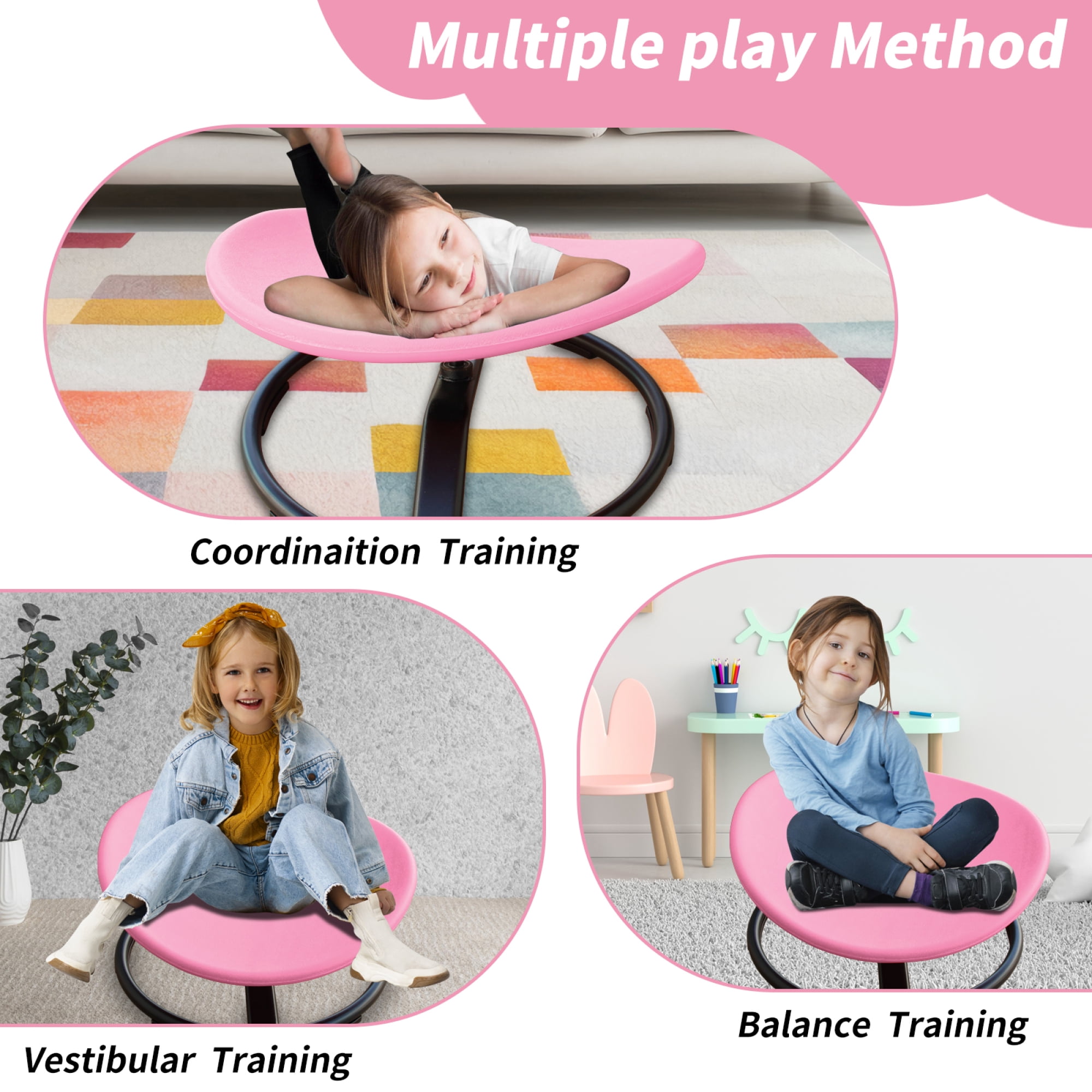 Jopath Kids Swivel Chair,360° Spinning Chair,200 lbs Capacity,Spinning Sensory Seat for Children,Autism-Friendly Toy with Non-Slip Metal Base,Spin Chair for Balance and Coordination,Pink