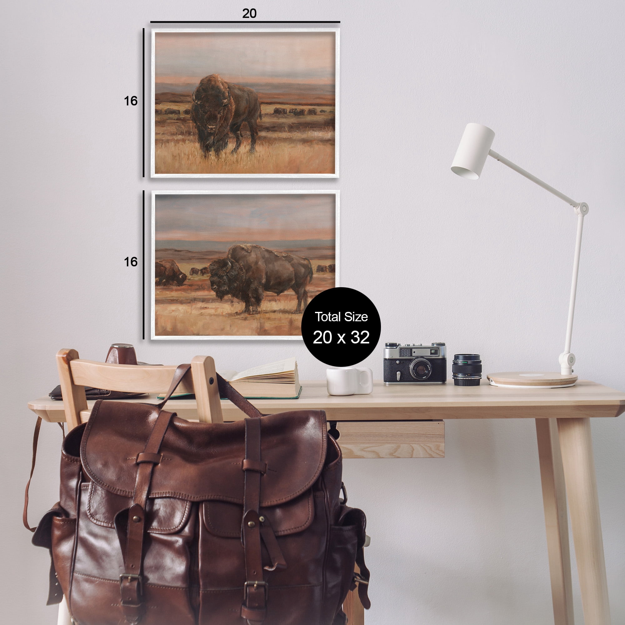 Stupell Industries Scattered Bison & Farmland Animals & Insects Painting White Framed Art Print Wall Art, 20 x 16, Set of 2