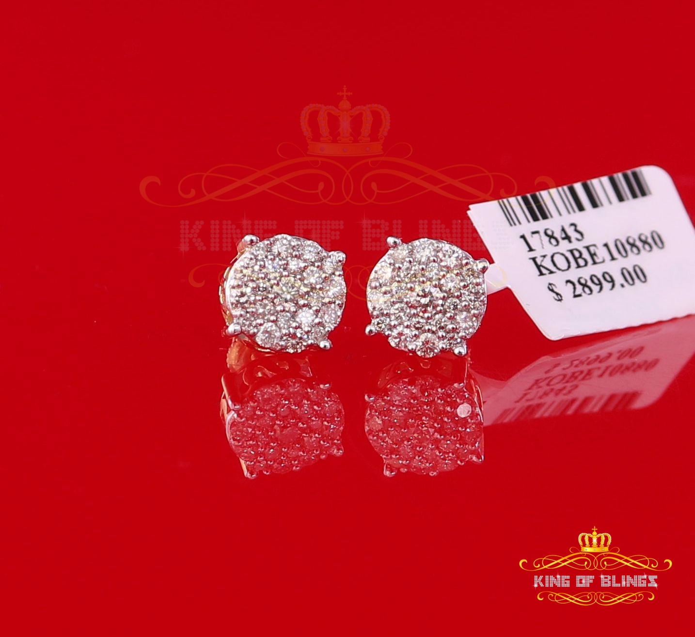 King of Bling's 10K Real Yellow Gold Real Diamond 0.80CT Men's/Women's Stud Round Earring