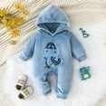 thumbnail image 2 of Gelikeya Fall Winter Baby Clothes for Toddler Boys Cartoon Dinosaur Embroidered Hooded Bodysuit Thermal Long Sleeve Rompers (Sky Blue, 18-24 Months), 2 of 7
