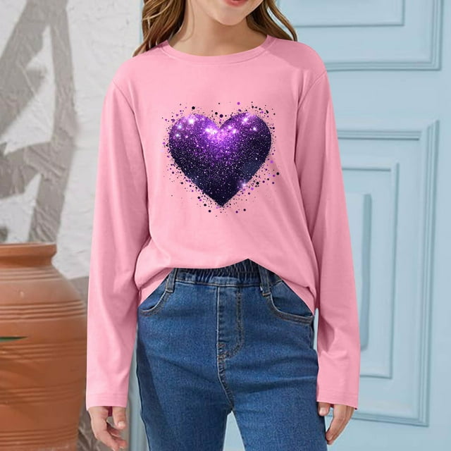 Blusas y camisas de manga larga con cuello redondo CUHK Top estampado de cuello redondo para primavera y verano Jersey informal Camisa básica de manga larga para niños y niñas Blusa de poliéster para