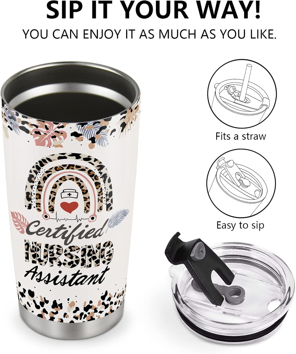 Nurse Mug Tumbler Gifts for Women Nursing Practitioner Nurses Week Day Birthday Graduation Present for Travel Home Office School 20oz Insulated Cup with Lid for Water Iced Tea Coffee
