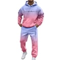 thumbnail image 2 of Men Sweatsuits 2 Piece Set Versatile Color Patchwork Loose Fit Hoodie Sweatshirt and Joggers Sweatpants Sets Fall Winter Long Sleeve Sport Suit with Pocket, 2 of 5