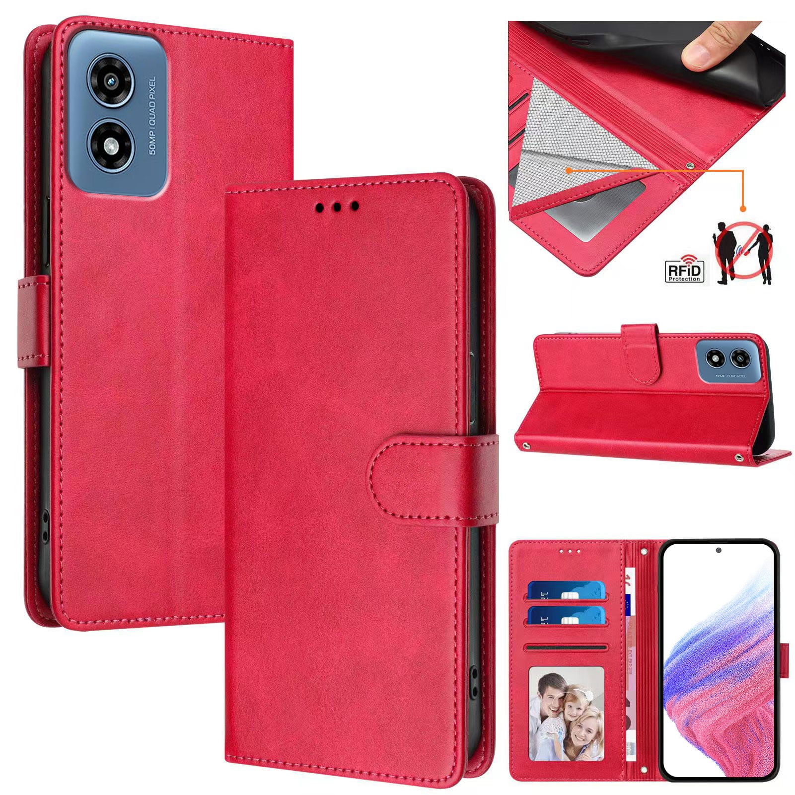 Motorola Moto G Play 4G 2024 Case ,RFID Blocking Cover Crossbody Lanyard Flip Leather Wallet Case for Motorola Moto G Play 4G 2024