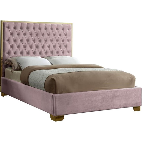 Meridian Furniture Lana Solid Wood and Velvet King Bed in Pink
