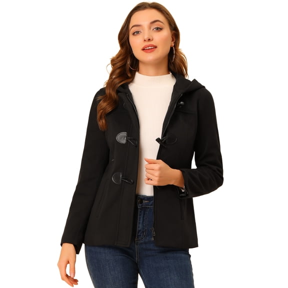 Chaquetón Allegra K con capucha y bolsillos profundos cremallera delantera corta tipo trenca para mujer Negro S