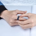 thumbnail image 4 of Wedding Rings For Men & Women. 8mm Black Tungsten Band Dual Blue Wood Inlay, 4 of 7