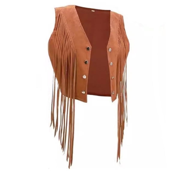Women's Vintage Fringe Vest 70s Hippie Costume Sleeveless Tassels Cropped Cardigan Jackets Cowgirl Western Top Outwear