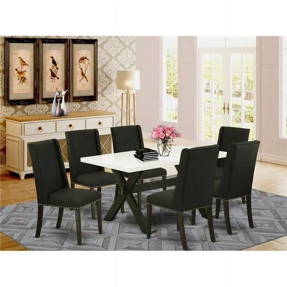 7 Piece X-Style Dining Table Set - Black