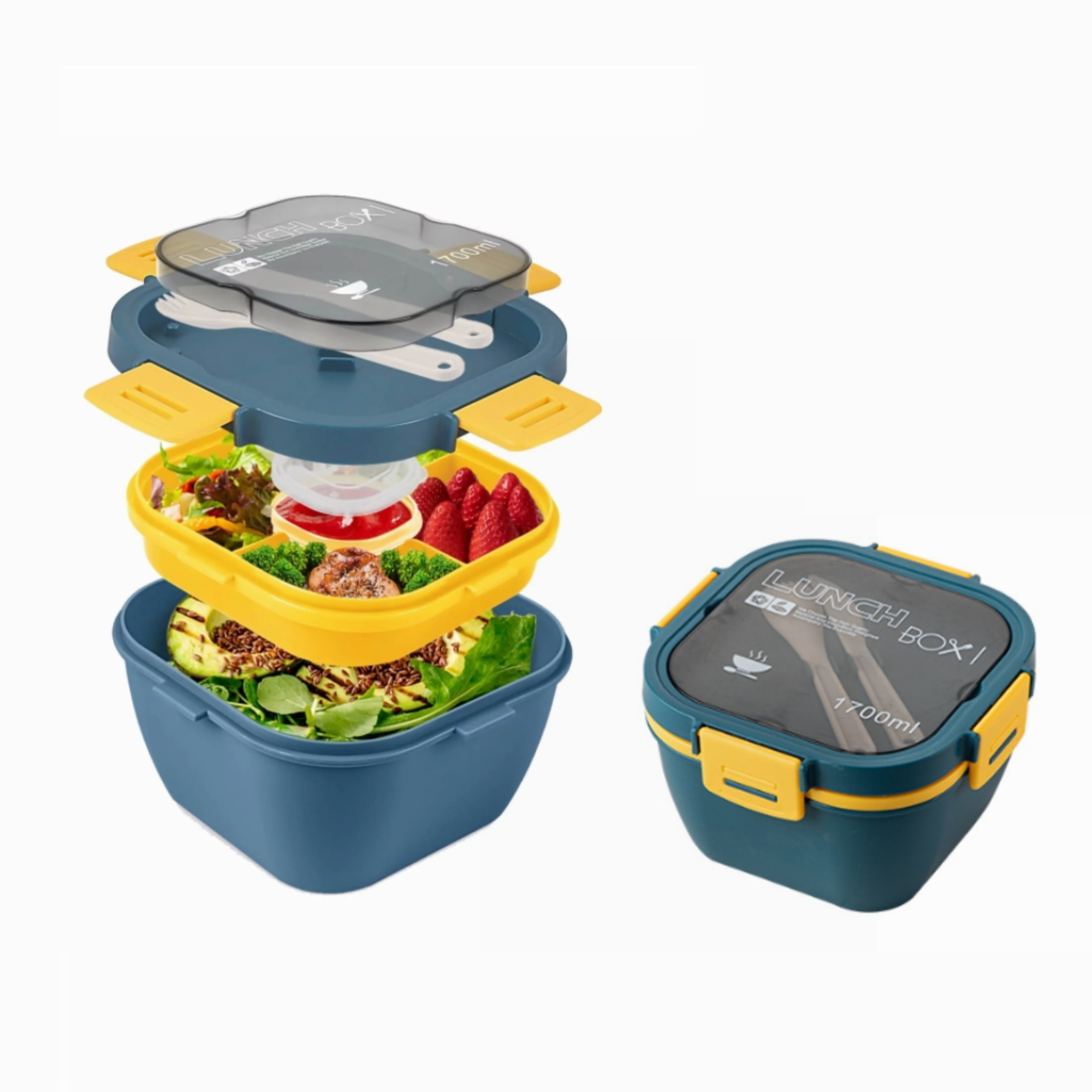 NBW Salad Container to Go,57-Oz Bento Lunch Box with Salad Dressing