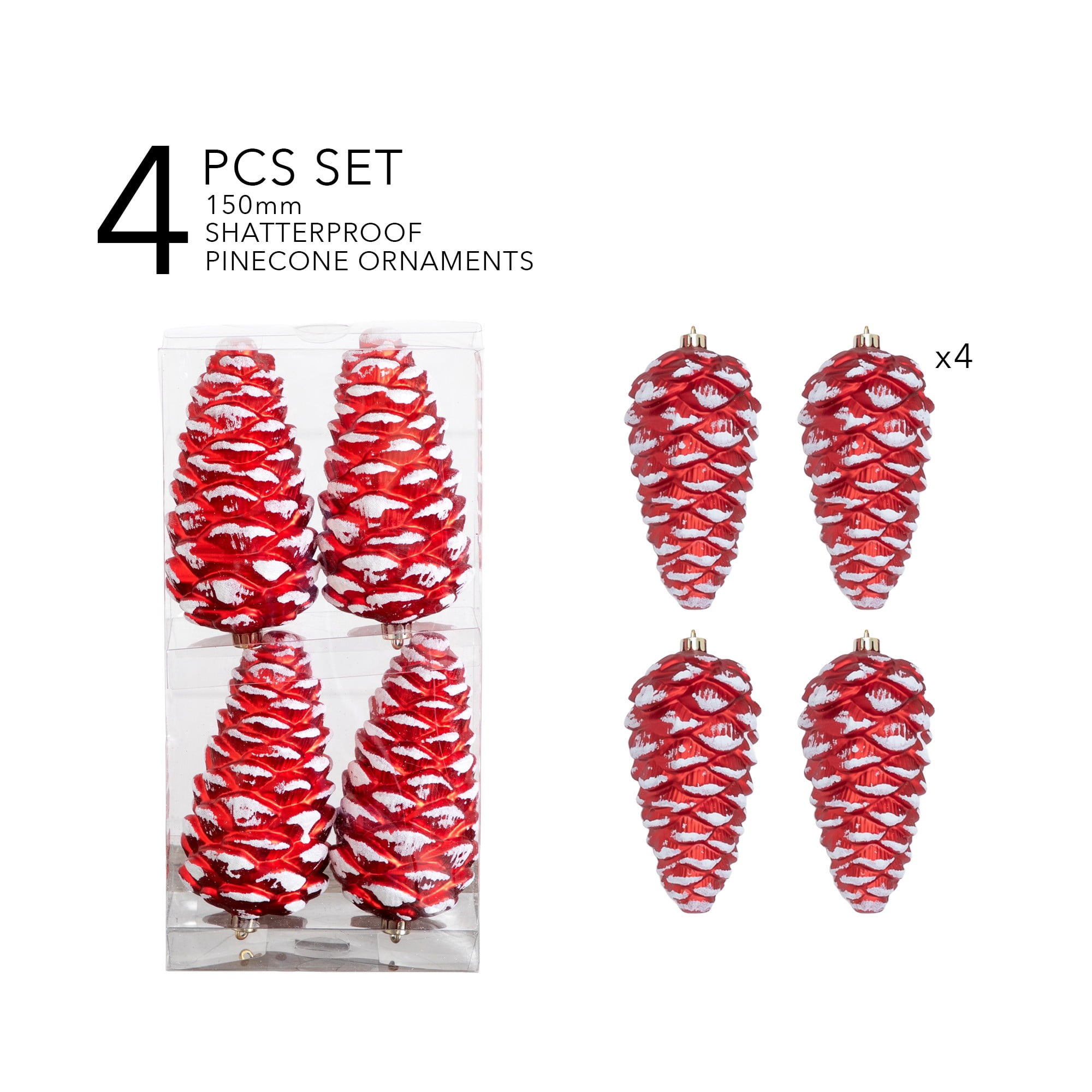 4-pc Christmas Pinecone Shatterproof Ornaments