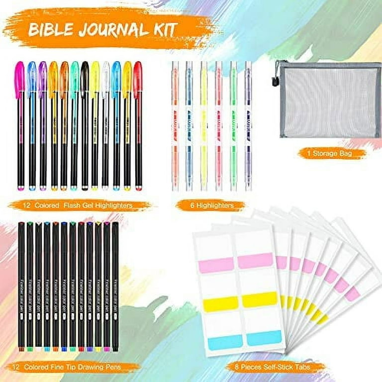 39 Pieces Bible Journal Kit, 12 Color Bible Gel Highlighters Colored Thin  Point Markers Double Highlighters Pens Self-Stick Tabs Storage Bag Pens No  Bleed for Coloring Book Doodling Drawing 