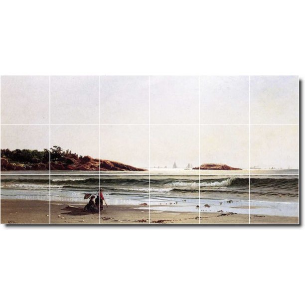 Ceramic Tile MuralAlfred Bricher Waterfront Painting 58. 72" w x 36" h