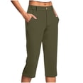 thumbnail image 2 of QATAINLAV Knee Length Dress Pants for Women Button Open Front Dressy Casual Business Work Capris Solid Color Straight Leg Cropped Yoga Pants with Pockets Army Green XXL Mother's Day Gifts, 2 of 6