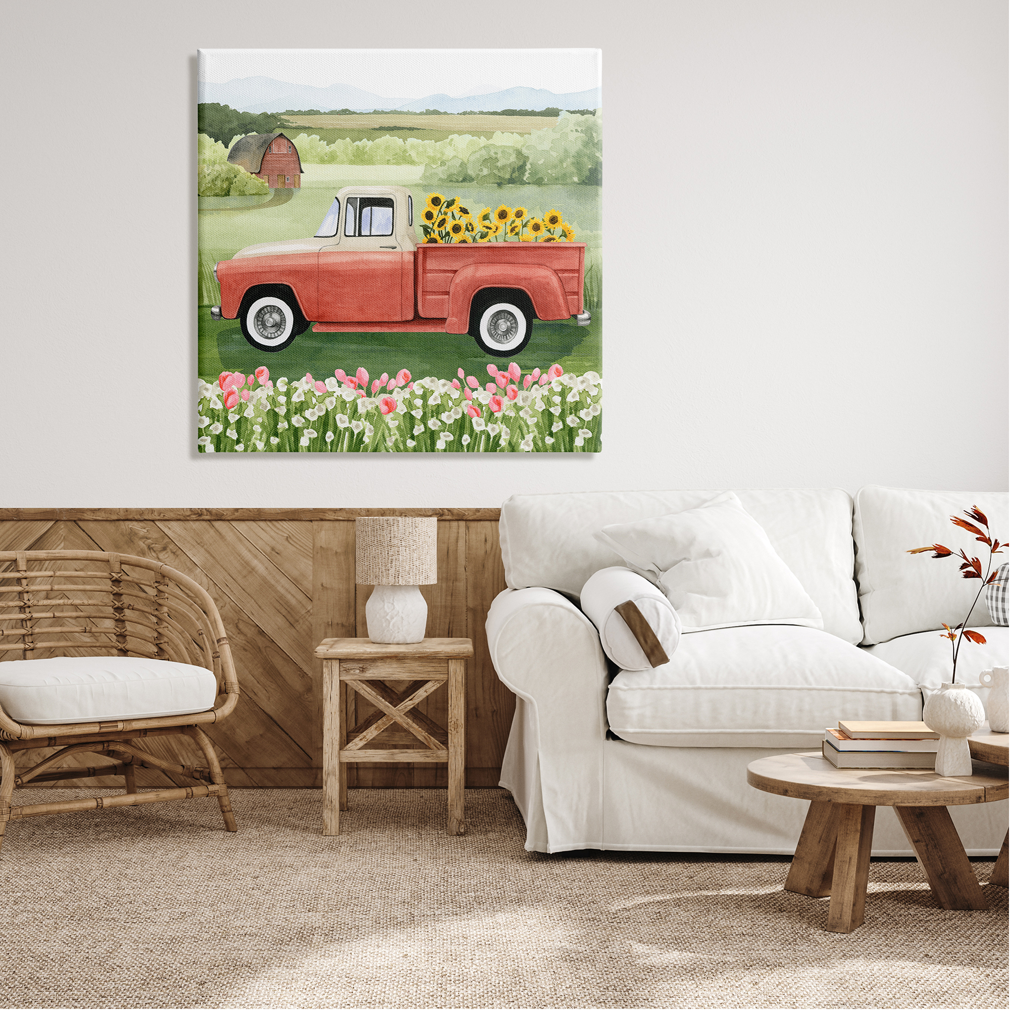 Stupell Industries Country Farm Truck Sunflower Bunches Blooming Meadow Painting Gallery Wrapped Canvas Print Wall Art, Design by Grace Popp