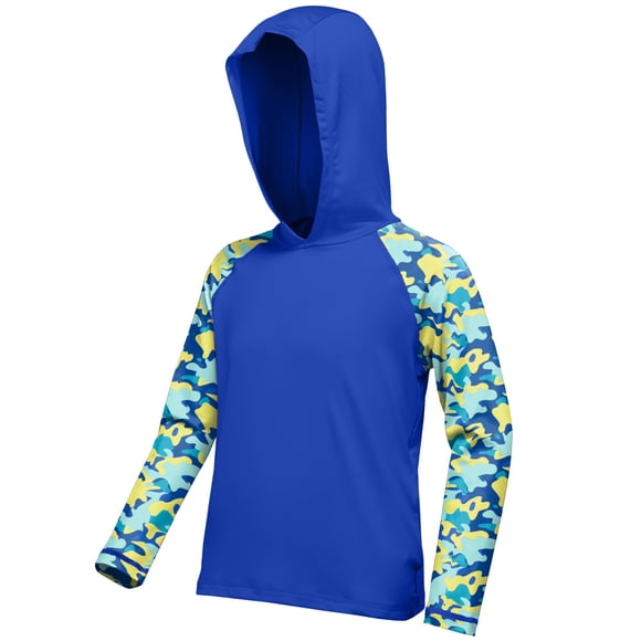 Sudadera con capucha Rash Guard DRONIRING para niños, UPF 50+, azul cobalto