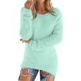 thumbnail image 2 of Cozy Sweaters for Women Trendy Fuzzy Knit Sweater Tops Long Sleeve Crewneck Casual Pullover Green XL, 2 of 7