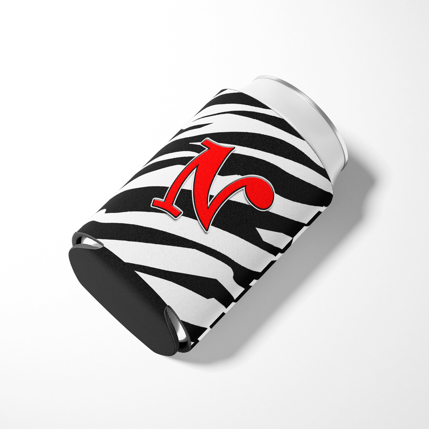 Letter N Initial Monogram - Zebra Red Can or Bottle Hugger