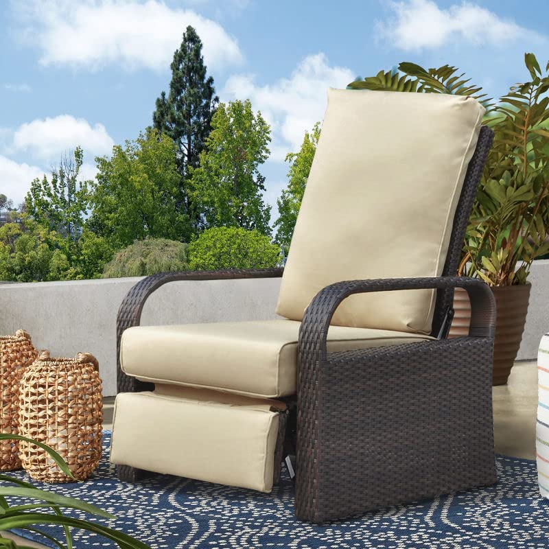 Arttoreal Outdoor Resin Wicker Recliner Chair with Cushion and Aluminum