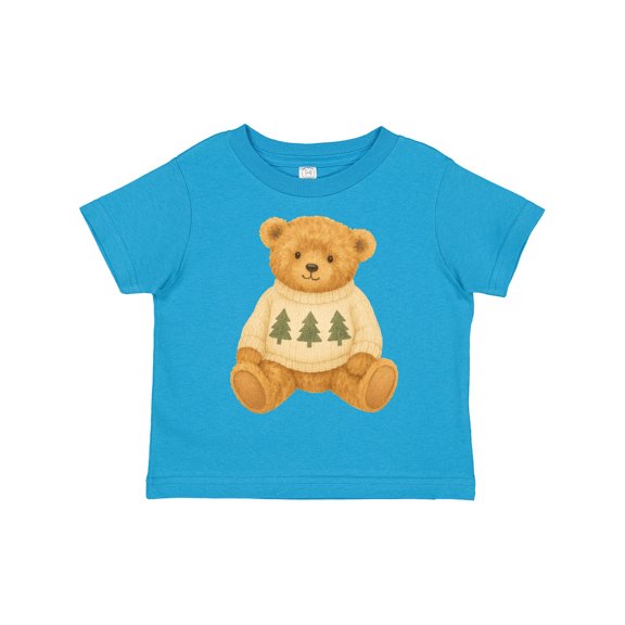 Inktastic Vintage Teddy Bear in Sweater with Christmas Trees Boys or Girls Toddler T-Shirt