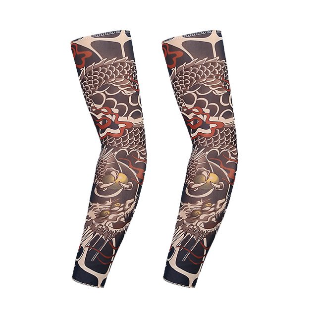 Manga de tatuaje Mangas de brazo de refrigeración para hombres Guantes largos sin dedos Antideslizante Protección solar Mangas de brazo con tatuaje oso de fresa vestir