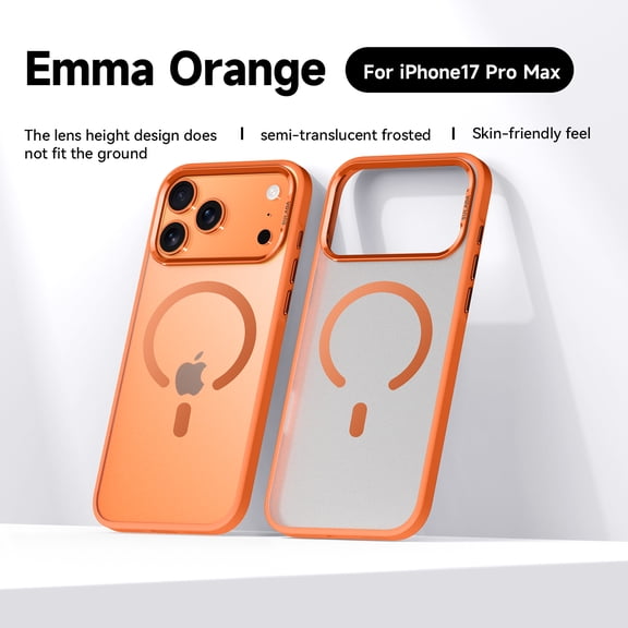 Decase Magnetic Case for iPhone 17 Pro Max 6.9" 2025,Ultra Slim Heat Dissipation PC Shell Matte Frosted Anti-Fingerprint Phone Cover,Soft TPU Bumper Hard PC Back Shockproof Protective Cover,Orange
