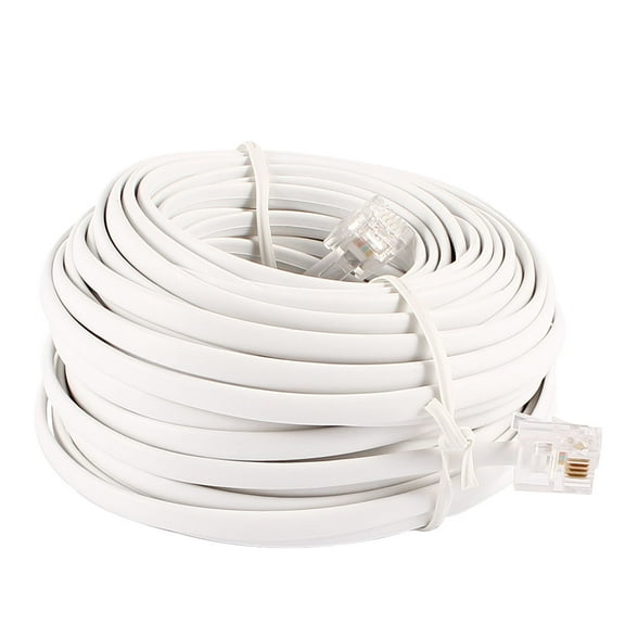 Unique Bargains White 50Ft Feet Telephone Phone Flat Extension Cord Line Wire RJ11 6P4C