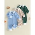 thumbnail image 3 of Cjfdfy Cute Baby Boy Spring Fall Winter Clothes Bewborn Baby Boy Going Home Outfit 0 3 6 12 18 Months Textured Collared Romper Long Sleeve Half Button-up One Pieces Jumpsuit, 3 of 9