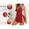 thumbnail image 4 of ValueVibe Lingerie Set for Women Lace Trim Spaghetti Straps Babydoll Sleepdress High Slit Chemise Nighty, Red S, 4 of 9