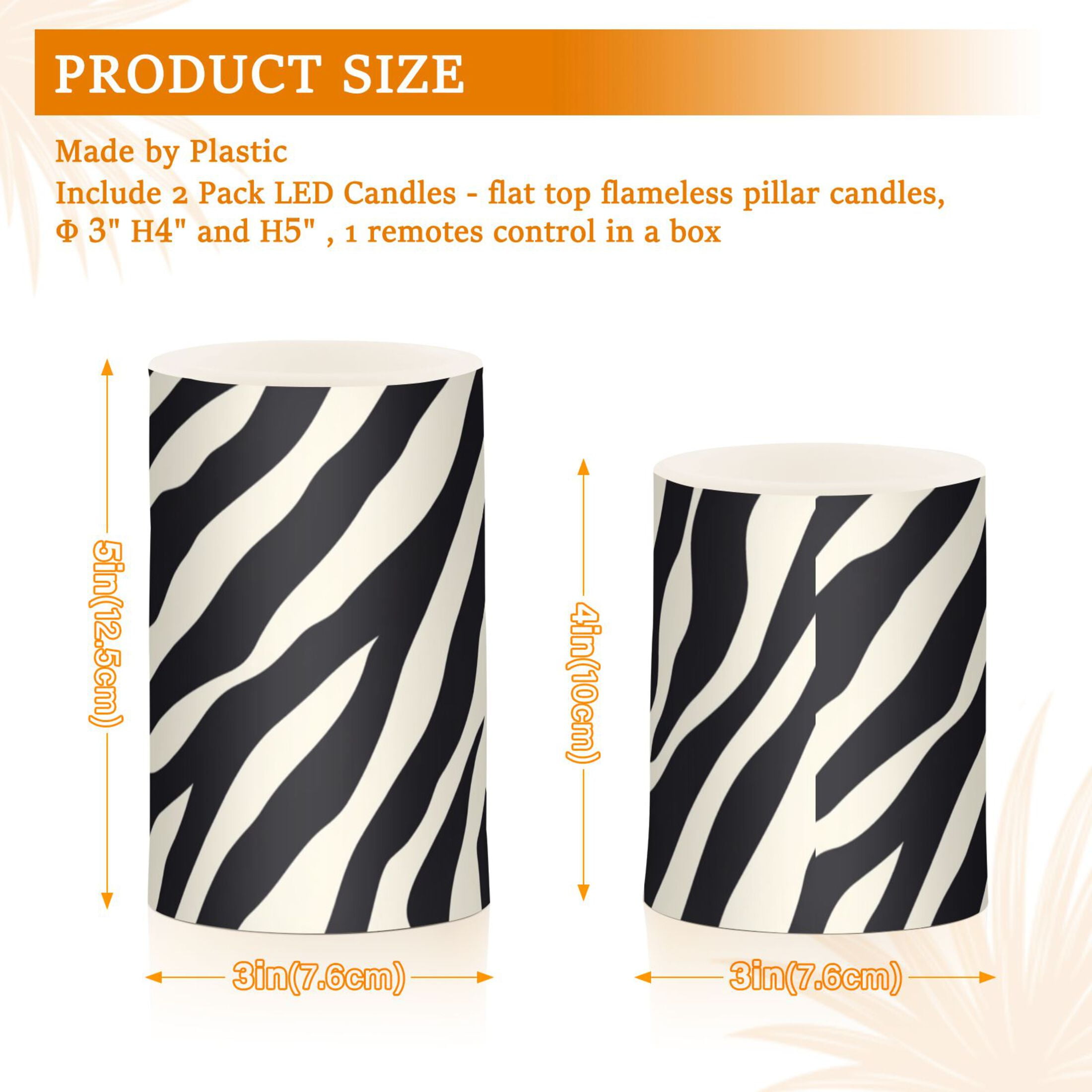 Black White Abstract Zebras Pattern Flickering Flameless Candles LED Tealight Battery Operated with Remote Set of 2 Holiday Decor Ornaments