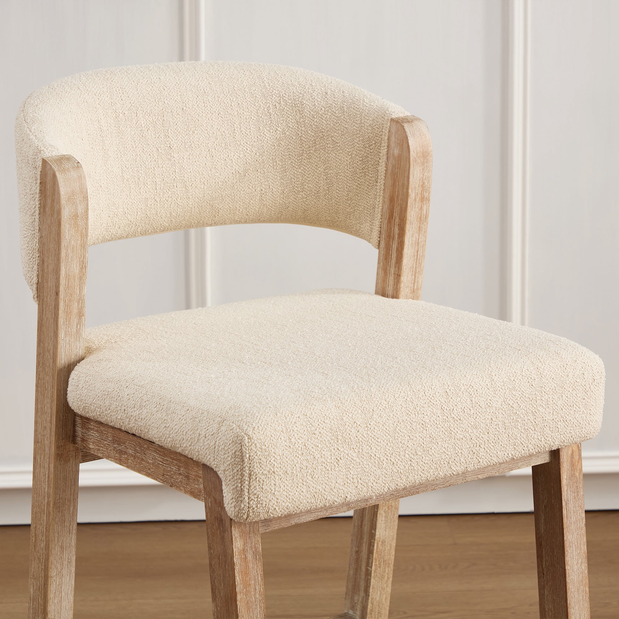 Zesthouse 26.2″ Counter Height Wooden Bar Stools Set of 2, Linen Upholstered Barstools with Curved Backs, Thick Cushion, Vintage Brushed Brown Wood Legs, Modern Bar Chairs for Kitchen Island, Beige