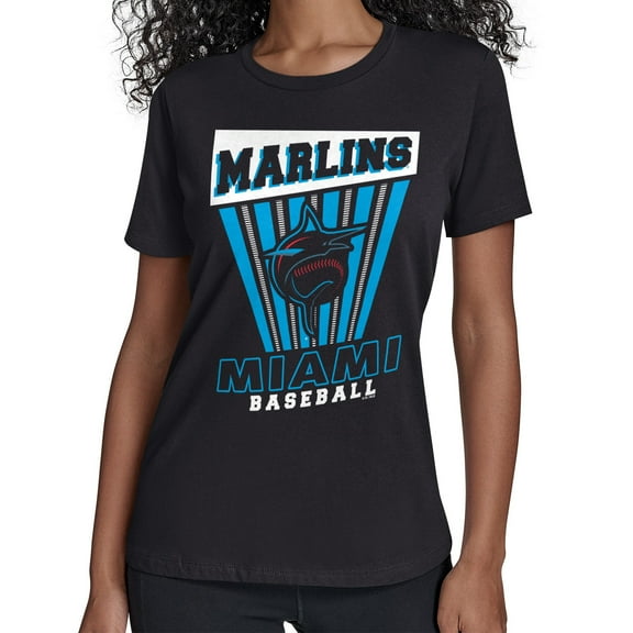 Women's Starter  Black Miami Marlins Poster Print T-Shirt