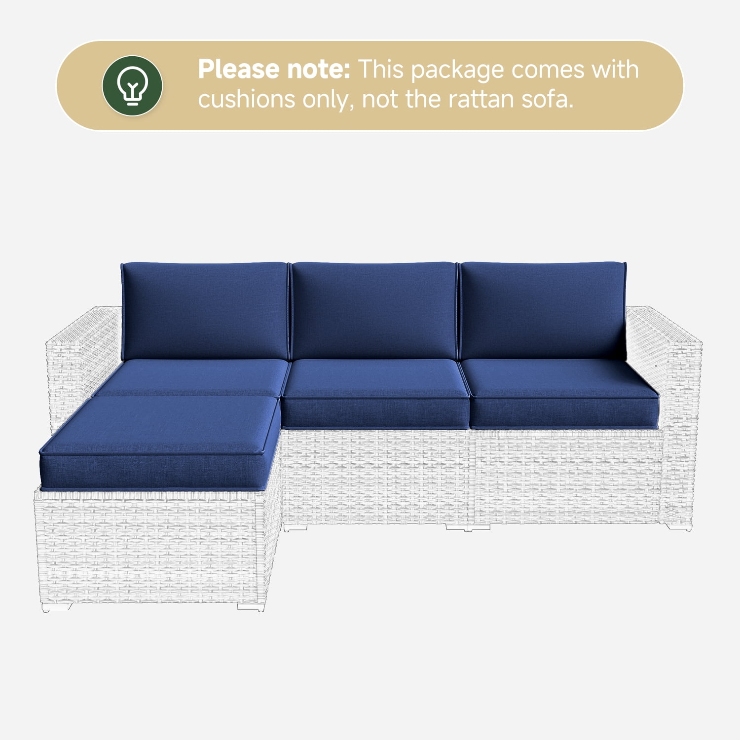 BaPiPro 4-Person Navy Blue Outdoor Sectional Sofa Cushions, Waterproof Polyester Patio Cushions with High-Density Sponge, No Assembly Required, for Backyard, Balcony, Deck, Poolside