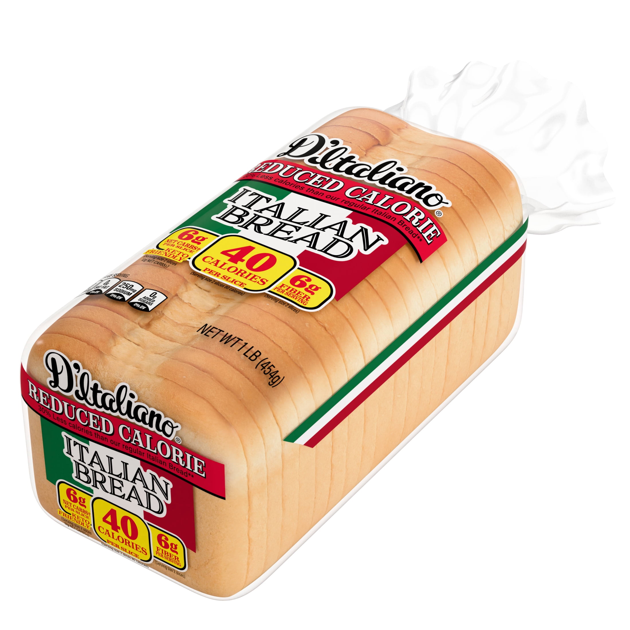 D'Italiano Reduced Calorie Italian Bread, 16 oz, White Italian Bread, Bag