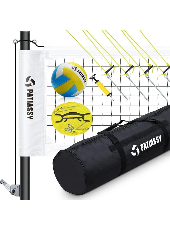 Patiassy 32 x 3 ft Volleyball Net Set for Backyard, Adjustable Pole, Volleyball, Pump, Carrying Bag