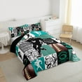 thumbnail image 3 of jejeloiu Football Rugby Sport Full Size Comforter Sets,Cyan White Black Plaid Bedding Sets For Boys Kids Reversible 3-Piece, 3 of 8